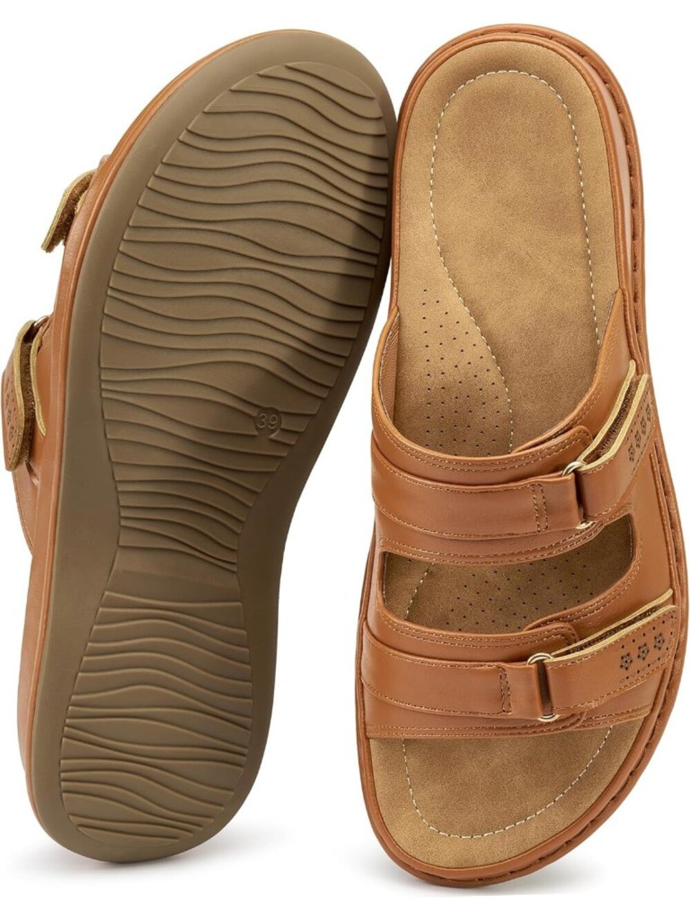Women's Brown Comfortable Insole Arch Support Adjustable Slip-On Walking